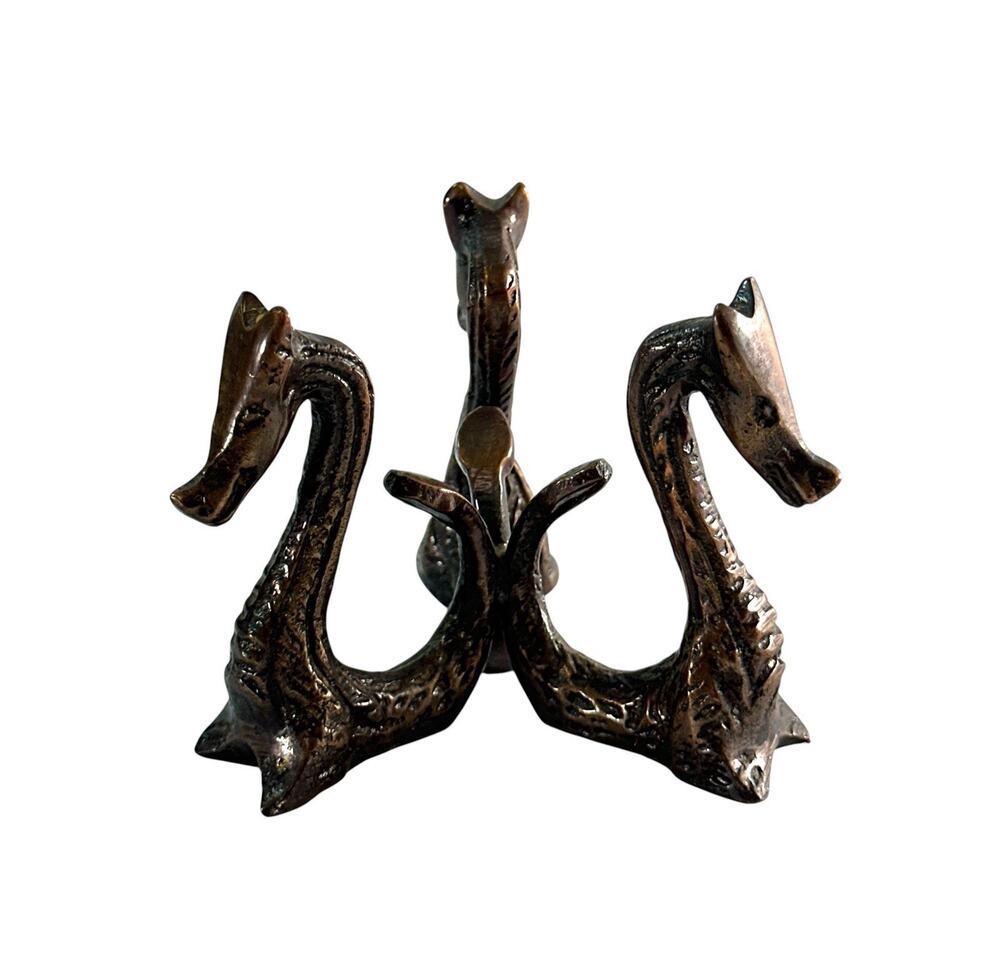 Vintage Style Metal Three Dragon Egg Holder Figurine Fantasy Gothic Decor